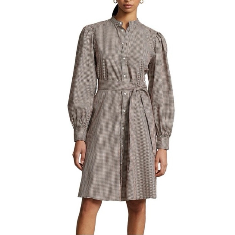 NWT Polo Ralph Lauren Checked Puff-Sleeve Cotton Shirtdress Size 14 NEW